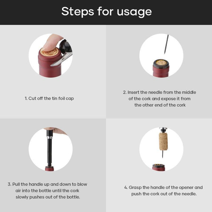 Hand holding the Air Pressure Wine Bottle Opener, demonstrating the easy pump action for cork removal.