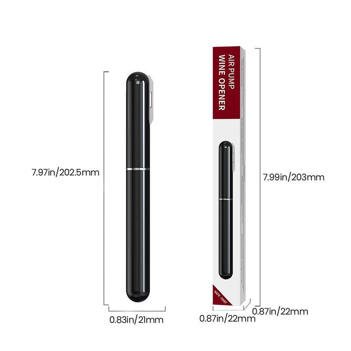 The Air Pump Wine Opener being used on a dark-colored wine bottle, showcasing its efficiency.