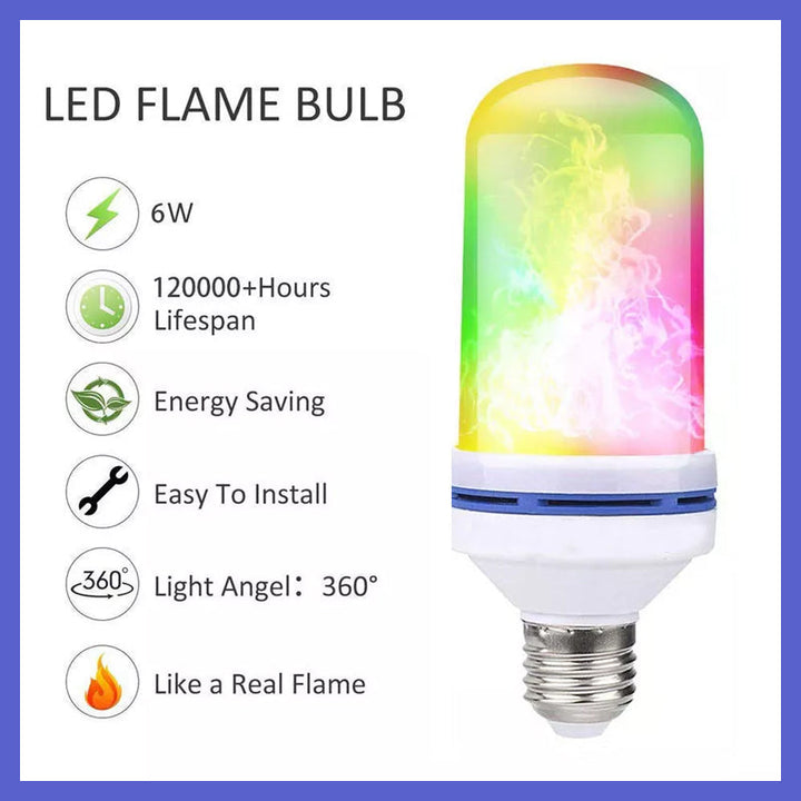 Ambient LED light bulb, flame effect, with gravity sensor for dynamic flickering light