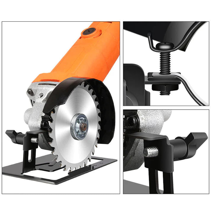 Metalworking power tool accessory: angle grinder cutting bracket and guard for enhanced user safety