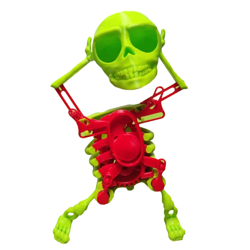 Animated skull toy in motion, showcasing its light-up eyes, music, and engaging design