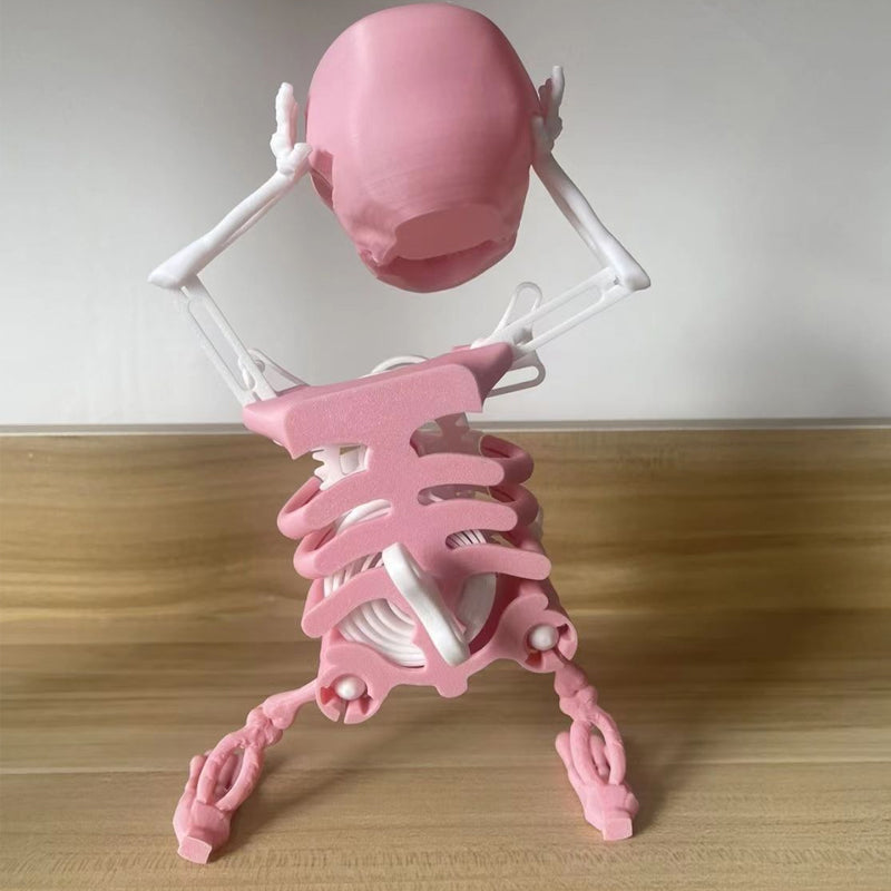 Quirky animated 3D skull toy, eyes glowing, mouth moving, creating an entertaining display