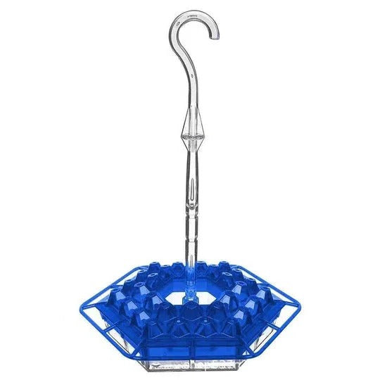 Vibrant red polycarbonate hummingbird feeder with perch, ideal for attracting hummingbirds.