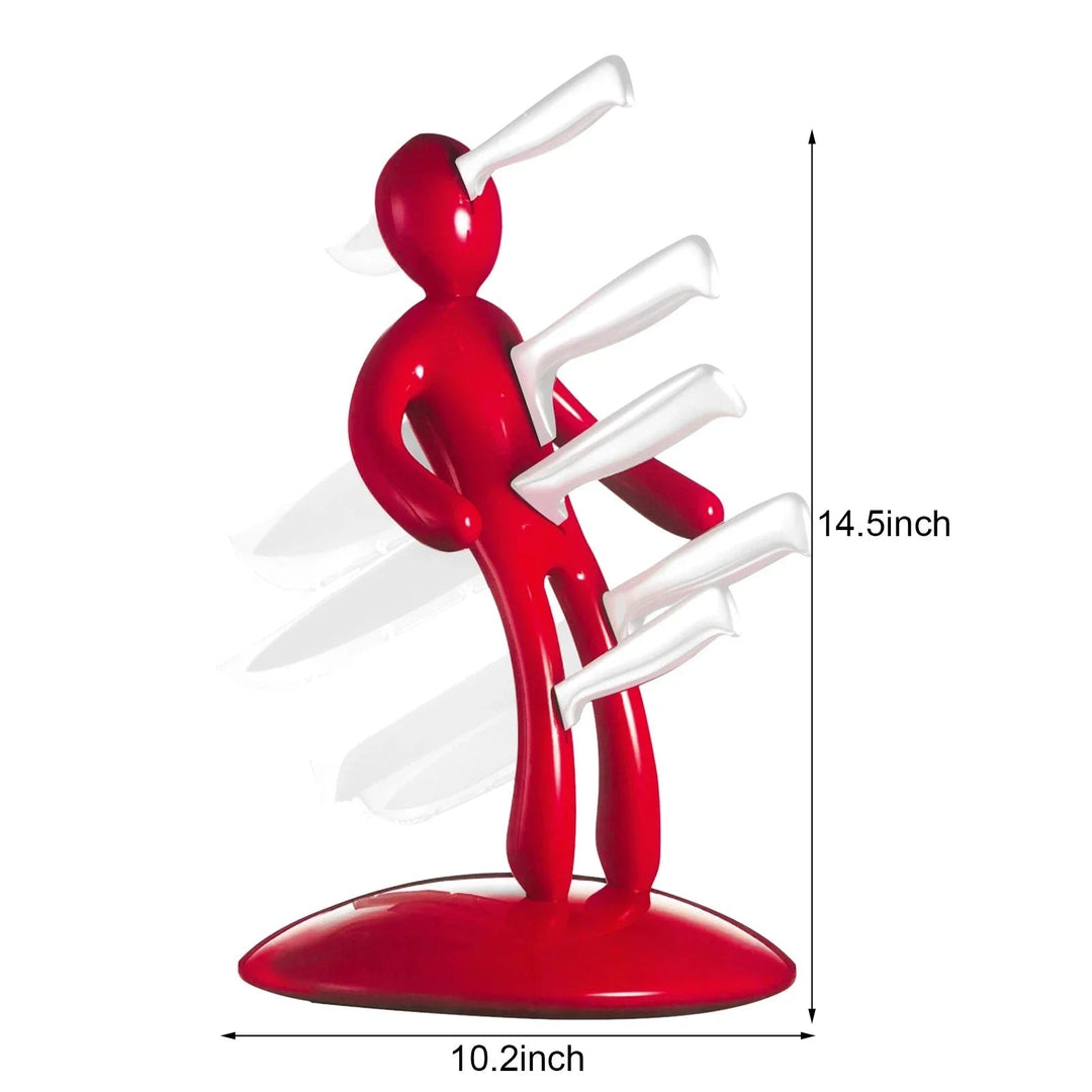 Sculptural human-shaped knife stand, artistic kitchen countertop storage for cooking knives & cutlery.