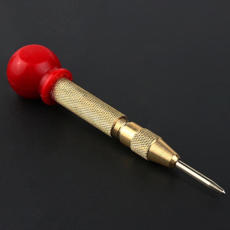 Self-striking center punch, chrome-plated steel, essential tool for accurate hole starting