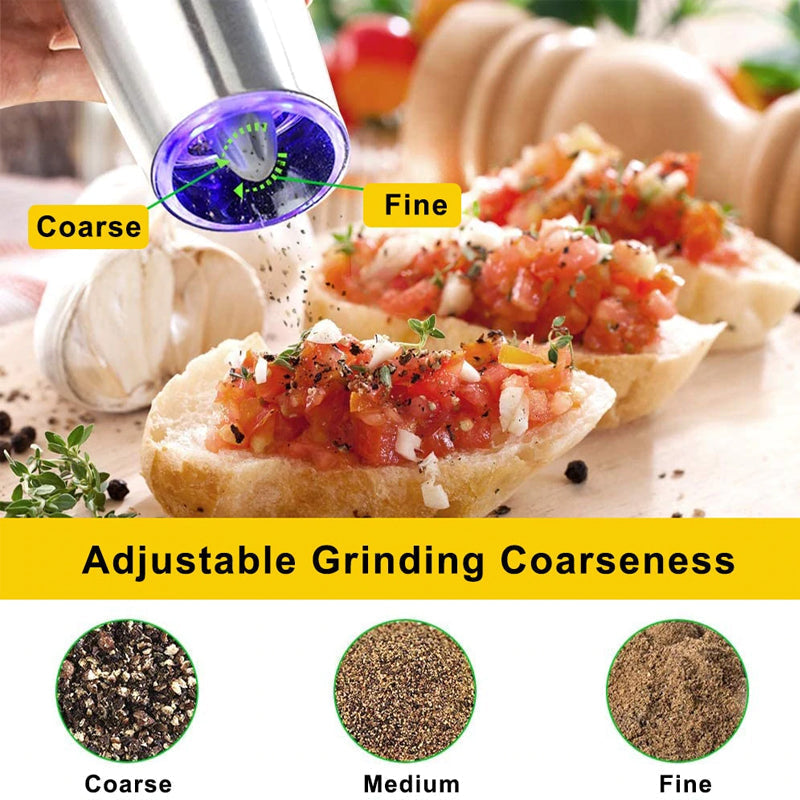 Rechargeable automatic salt pepper grinder, powerful motor, consistent grind for all spices