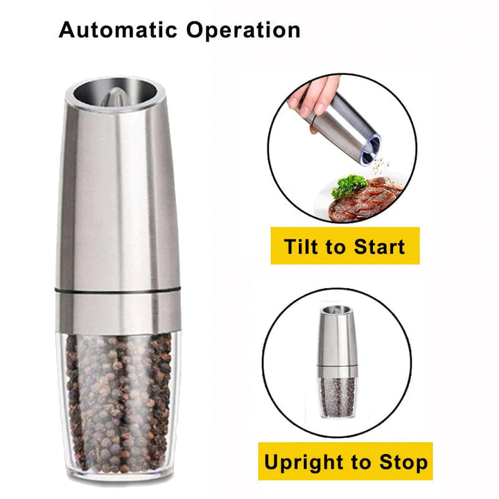 Electric salt and pepper grinder set, black accents, sleek and modern for any kitchen countertop