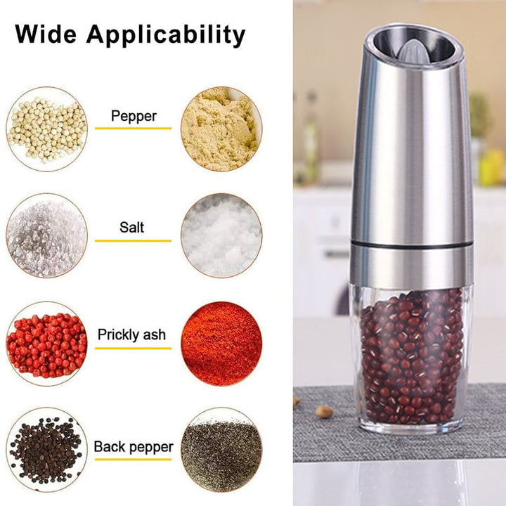 Hands-free electric spice grinder, gravity-activated, ideal for cooking and dining, kitchen accessory