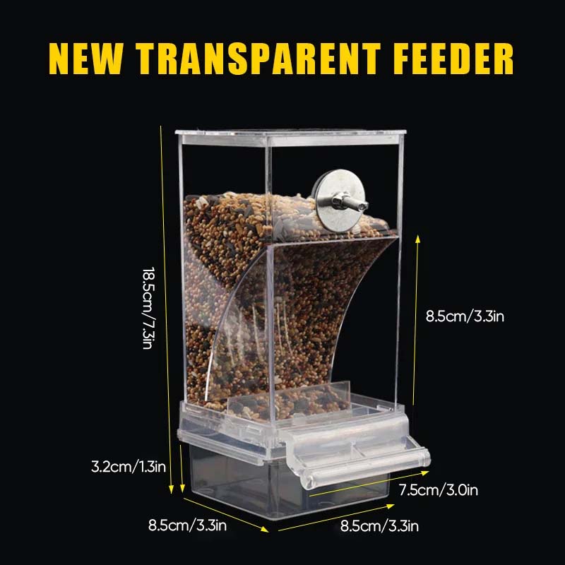 Detailed view of the easy-to-clean design of the transparent automatic no-spill bird feeder