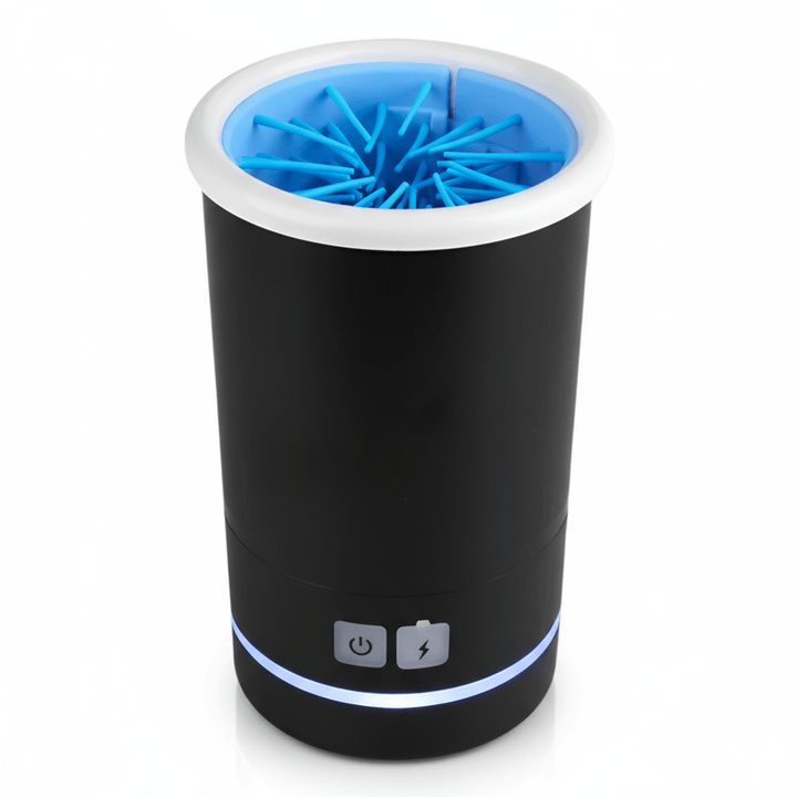 Automatic pet paw cleaner cup for dogs & cats. Features soft silicone bristles for gentle mud removal.