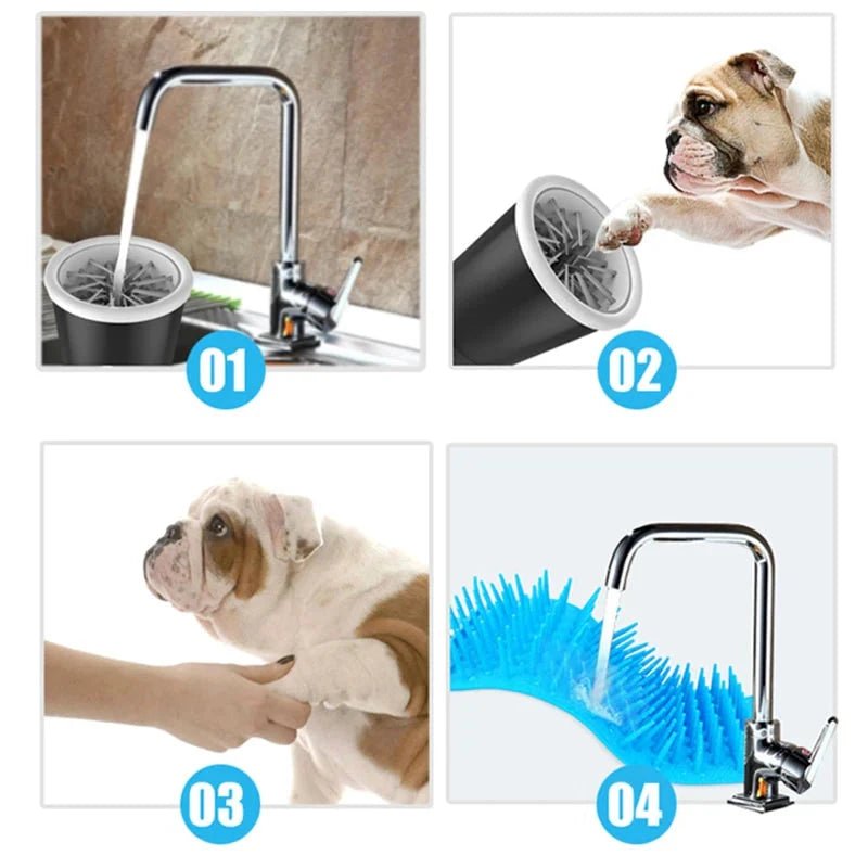 Automatic pet paw cleaner cup for cats, designed with soft silicone bristles for gentle cleaning.