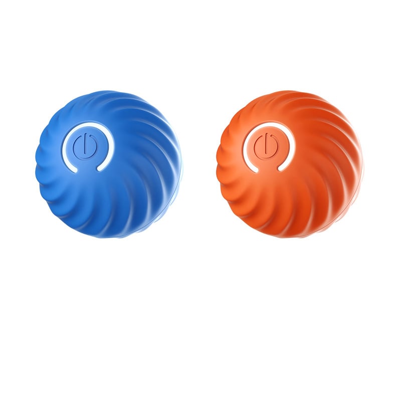 Automatic rolling pet toy ball on a hard floor, demonstrating its movement