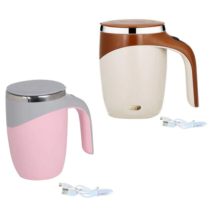 Black automatic self-stirring coffee mug with a clear lid, perfect for any beverage.