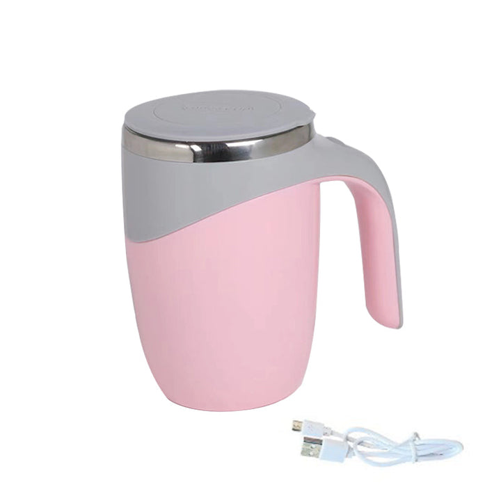 Automatic self-stirring coffee mug with lid and included charging cable/batteries.