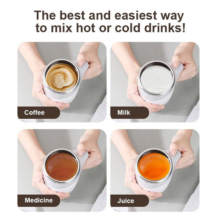 Close-up of the self-stirring mechanism inside the automatic coffee mug with a lid.