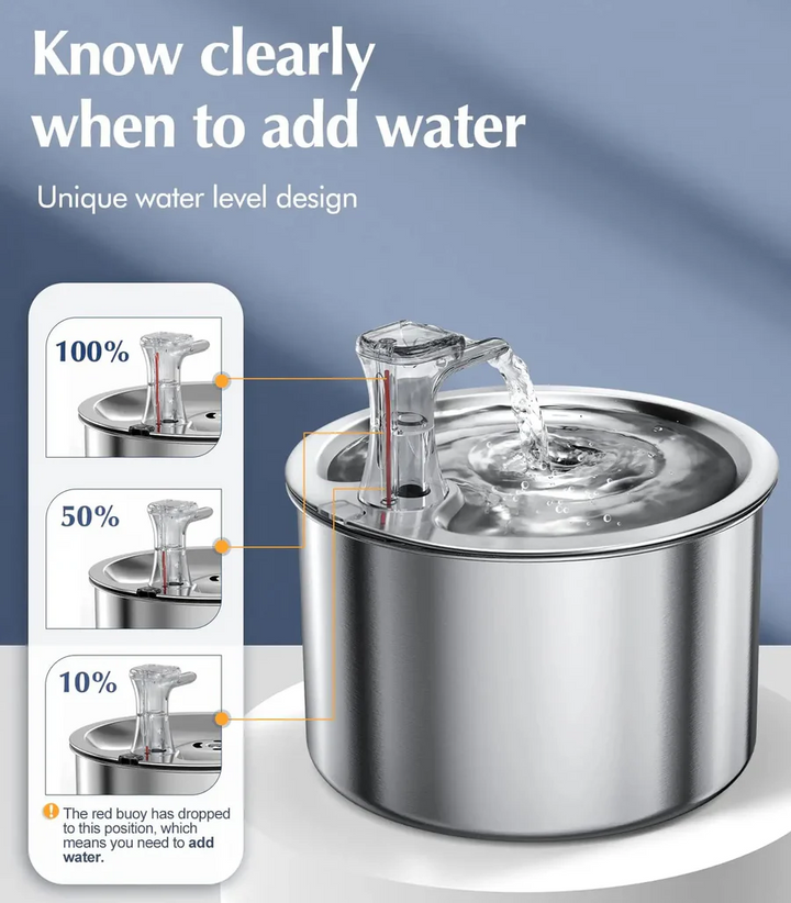 Motion sensor automatic cat water fountain, stainless steel with filter, promoting pet hydration & health.