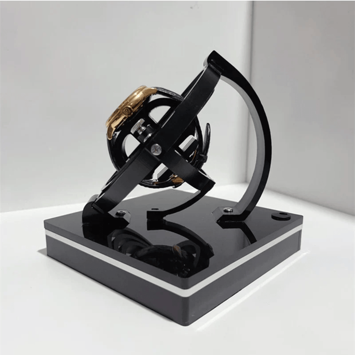 Elegant automatic watch winder, silent, perfect for displaying luxury timepieces. Essential watch collector's item.