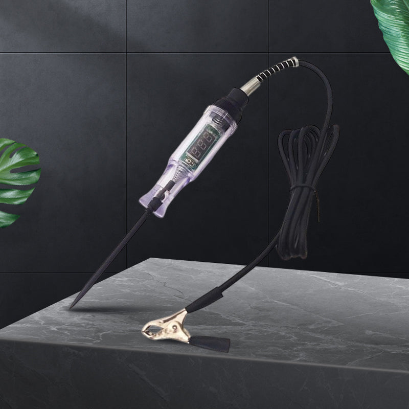Automotive electrical circuit tester with long probe for hard-to-reach vehicle electrical systems