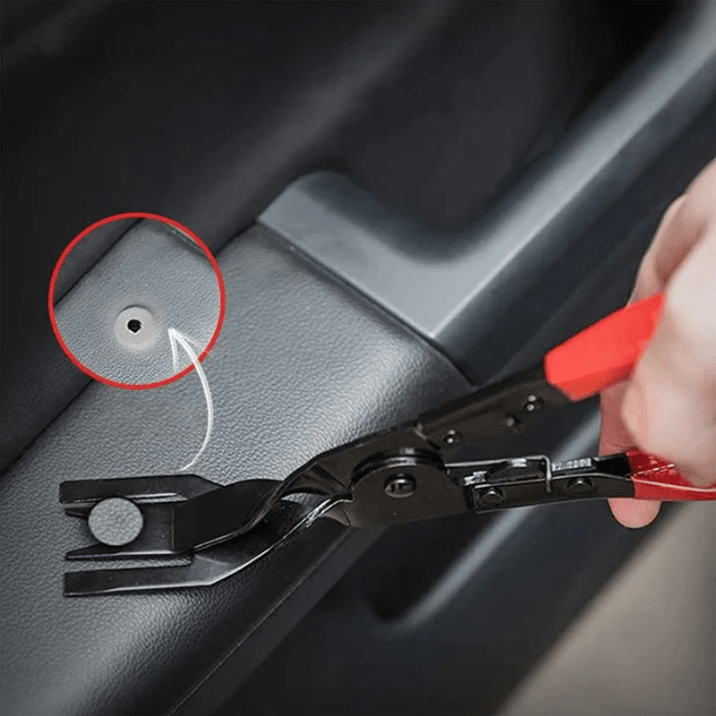 Professional automotive fastener removal pliers for plastic rivets and trim clips