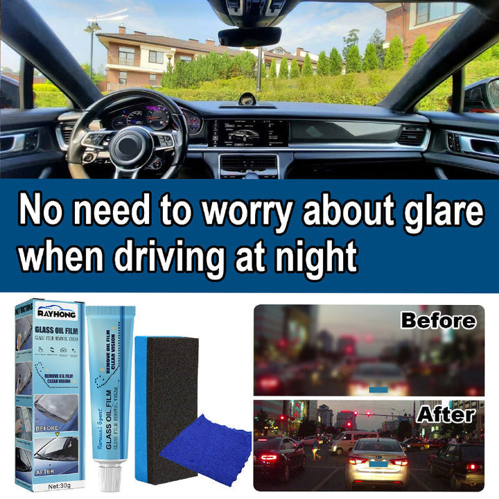 Automotive surface cleaner for glass, specifically targeting and removing oily residue on car windows