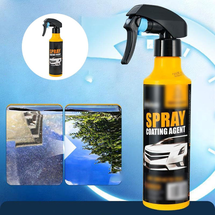 Before and after comparison of a car hood, showing increased shine from coating spray & car polish