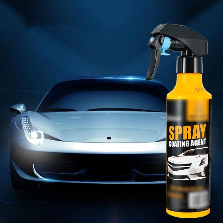 Automotive Shine & Protection Spray on a shelf with other car care products, comprehensive auto cleaning