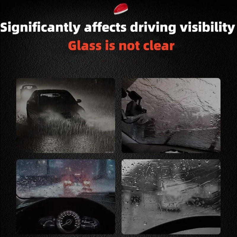 Car care windshield cleaner eliminating oil film for clear, automotive front glass.