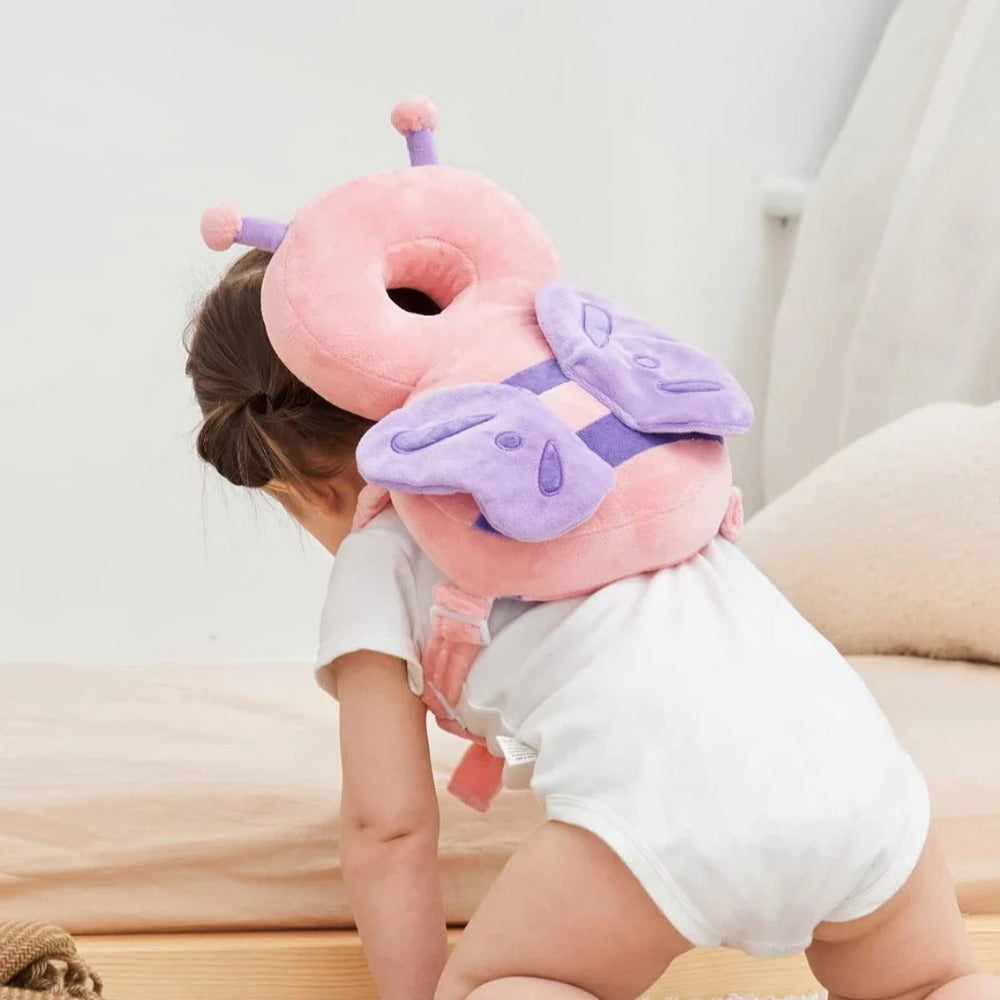 Toddler head protector for crawling and walking safety. Soft cushion prevents falls for little learners.