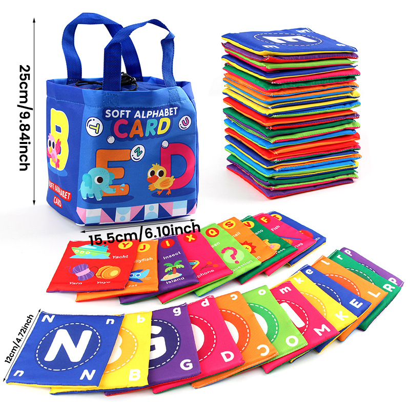 Happy baby interacting with a Soft Cloth Learning Book, promoting early learning