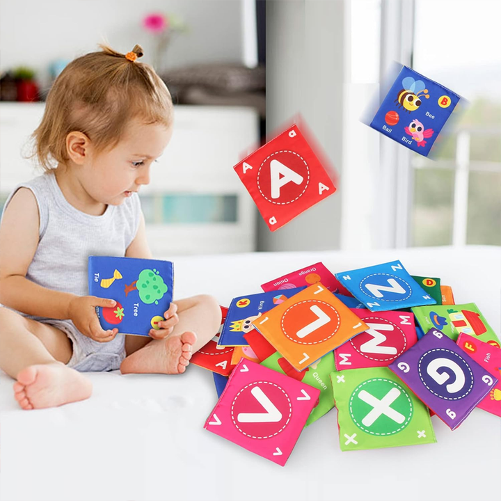 Close-up of a washable cloth book page with vibrant animal illustrations, infant gift