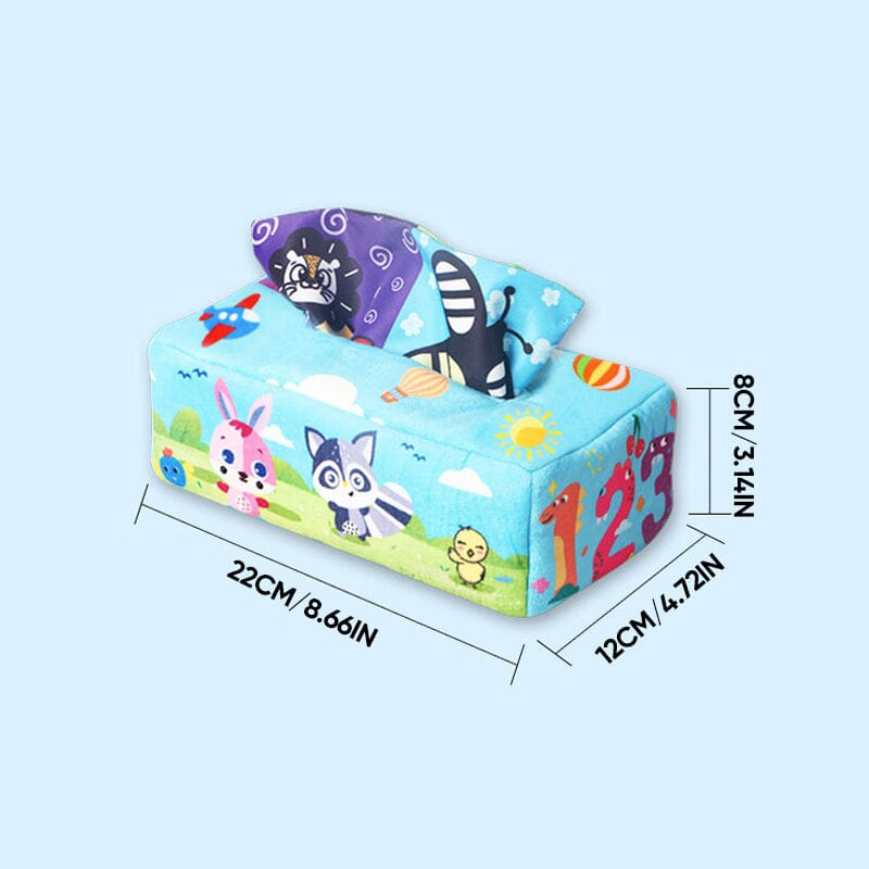 Developmental infant toy: Baby Sensory Magic Tissue Box, perfect for learning textures and colors.