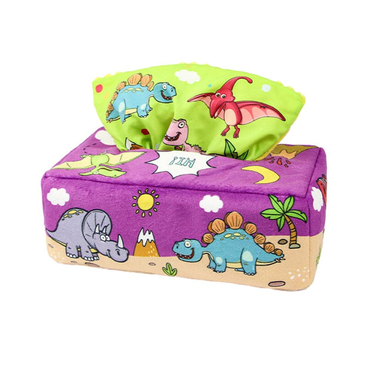 Montessori Magic Tissue Box Toy, featuring crinkly and silky tissues for tactile sensory input.