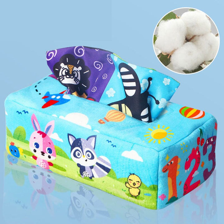 Early learning Montessori Magic Tissue Box, baby crinkle toy for sensory and fine motor skills.