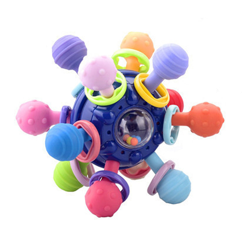 Adorable baby teething toy & rattle, soft silicone, designed for newborn and infant sensory engagement
