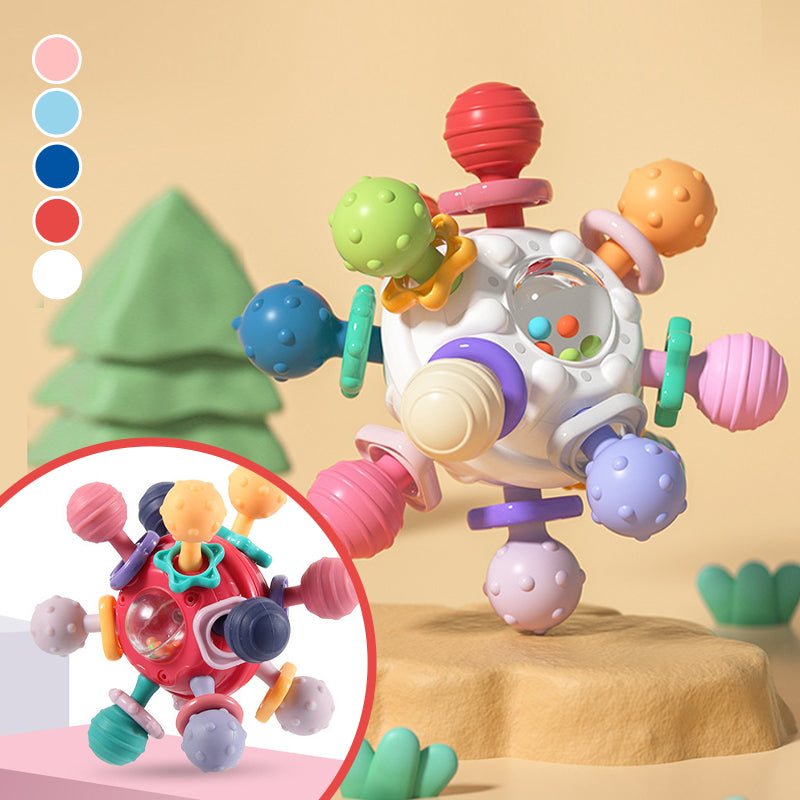 Safe silicone baby teether and rattle, BPA-free, easy to grasp for little hands, infant gift idea