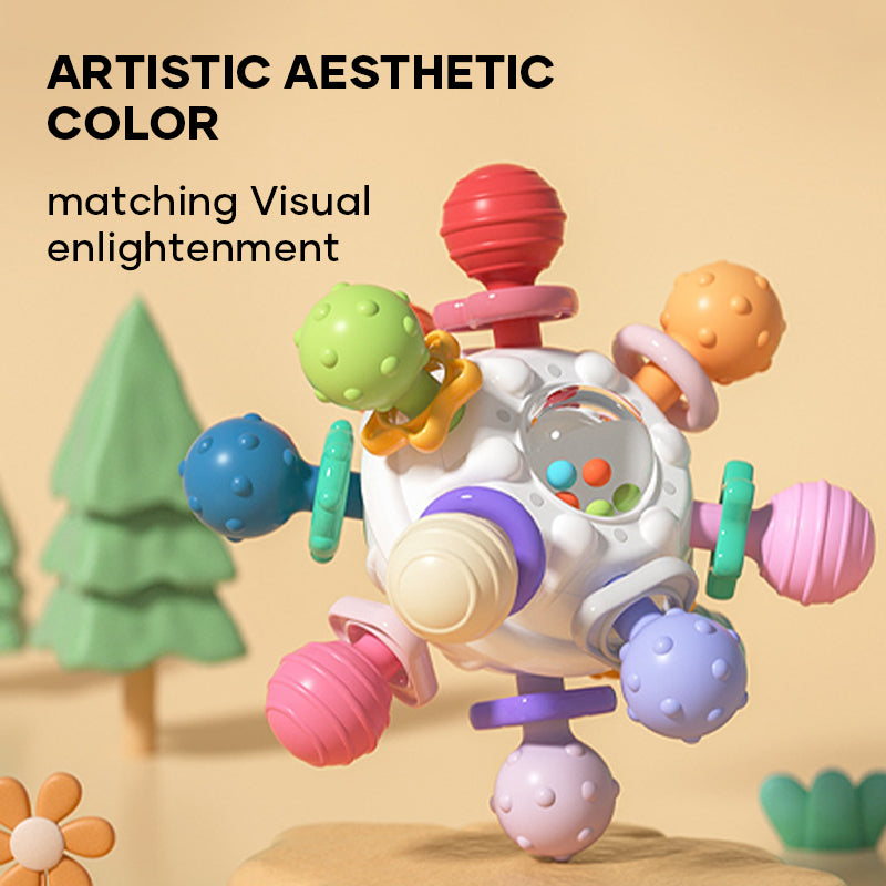 Textured baby rattle and teether for sensory play, stimulating design, essential newborn toy