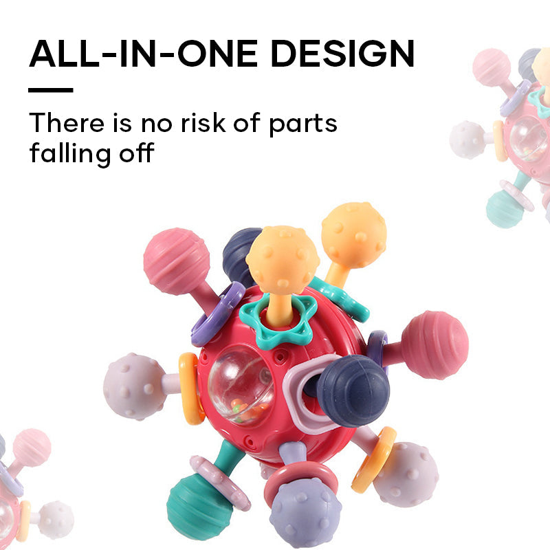 Baby silicone teether & rattle, multi-functional infant toy for teething relief and auditory stimulation