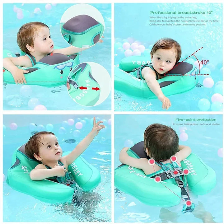 Kids swim ring with adjustable sunshade canopy, ensuring a toddler's safe & fun summer water experience.