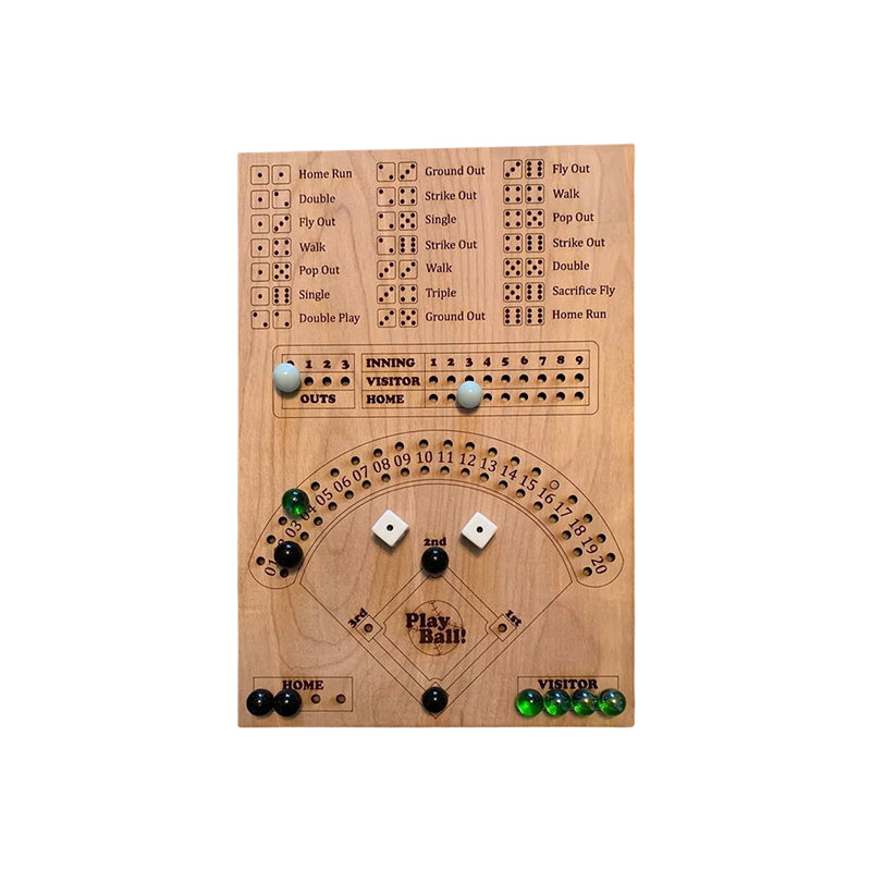 Collection of all components for the Baseball Dice Board Game, a complete family entertainment package.