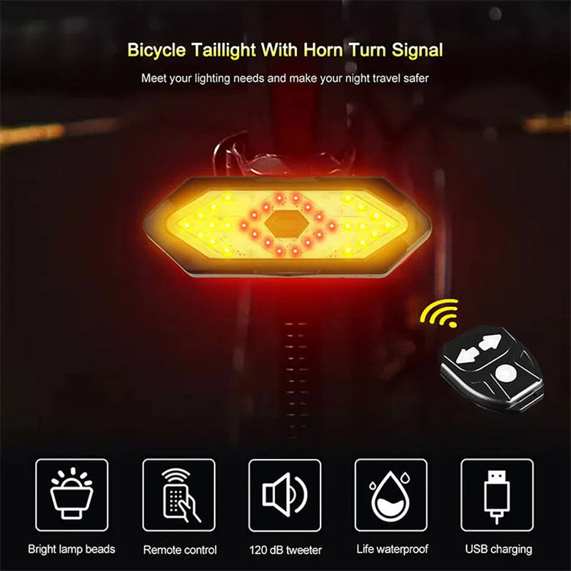 Bicycle tail light featuring wireless remote and loud horn for enhanced outdoor cycling safety