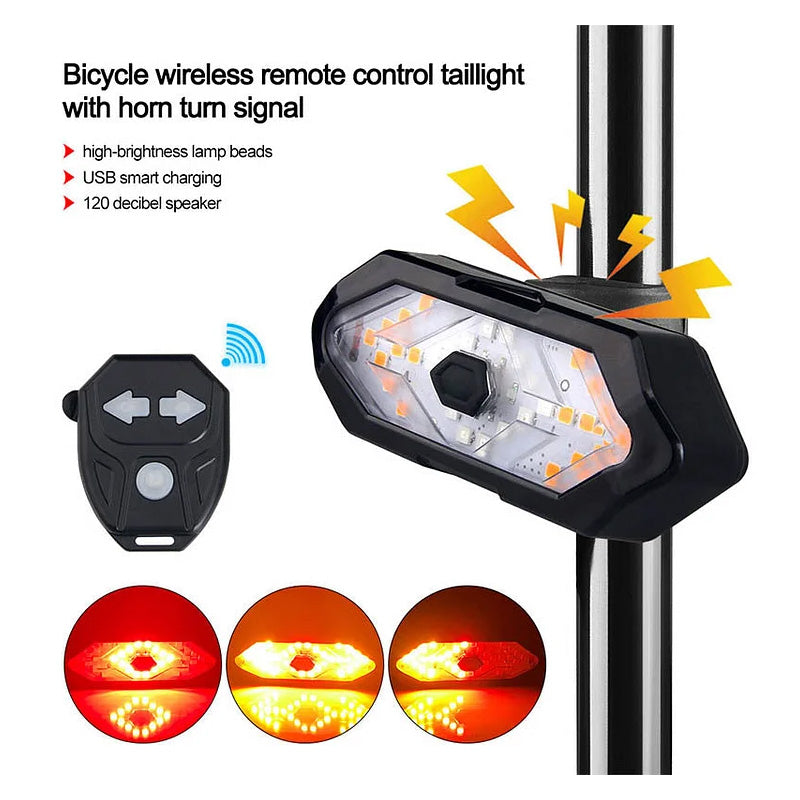 Bike turn signal tail light with remote control and horn, essential for safe road cycling