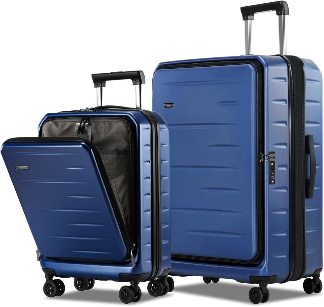 Secure black hardshell carry-on, expandable, with a convenient front pocket & built-in TSA lock.