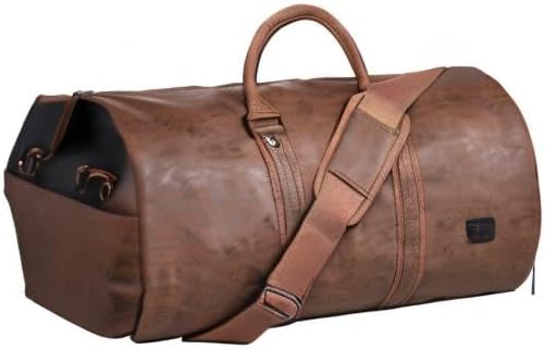 Man carrying stylish black convertible garment duffel bag; perfect weekender & business travel luggage.