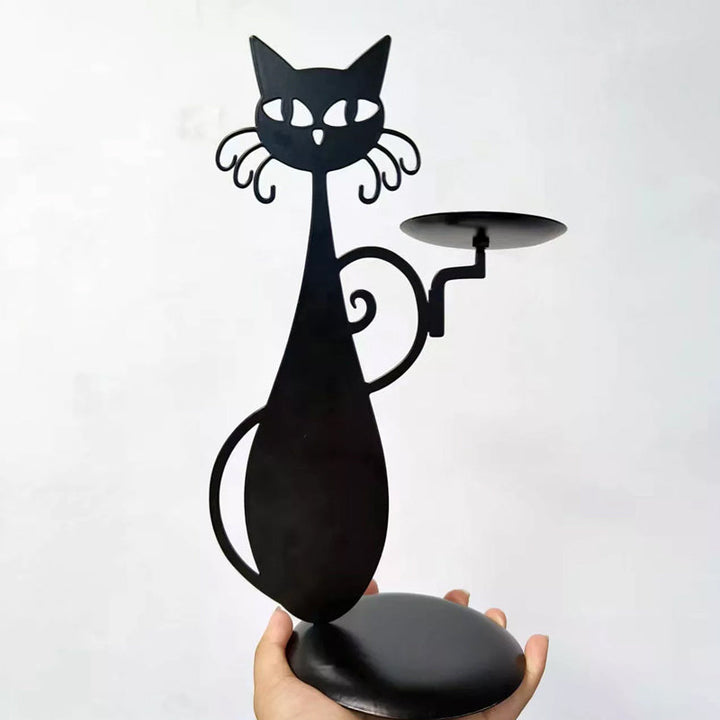 Decorative black metal cat candle holder, a thoughtful gift for cat enthusiasts.