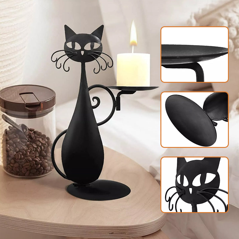 Elegant black cat candle holder, a chic animal-themed accent for any tabletop.