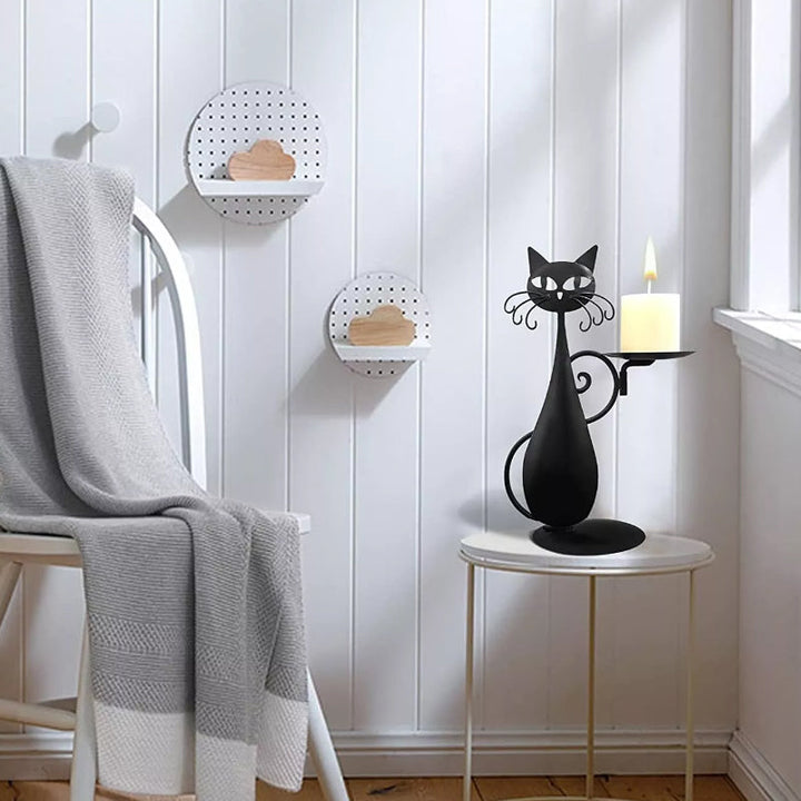 Modern black cat candle holder, a unique addition to any animal-themed decor.