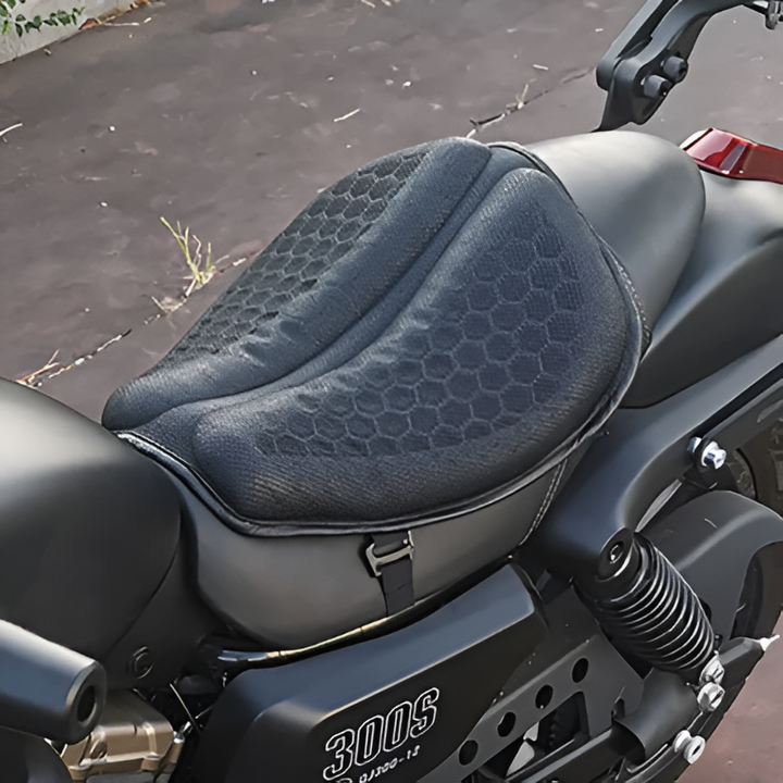 Unisex motorcycle gel seat pad, breathable & anti-slip, designed for touring and enhanced rider comfort.