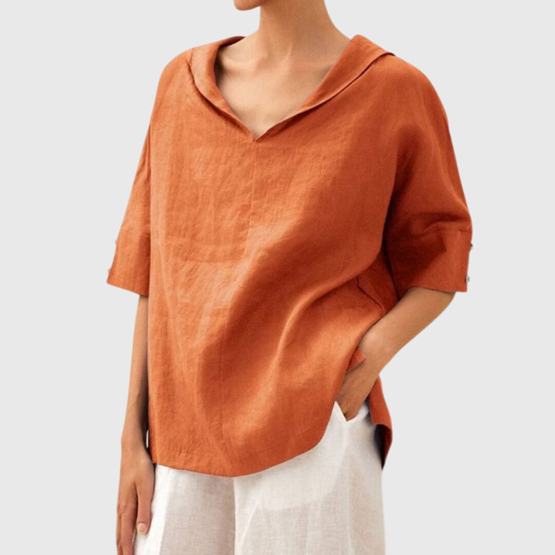 Orange versatile women's blouse, relaxed fit, ideal casual top for effortless everyday style.