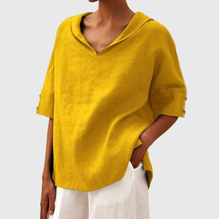 Yellow comfortable loose fit women's blouse, long sleeve, perfect for chic everyday apparel.