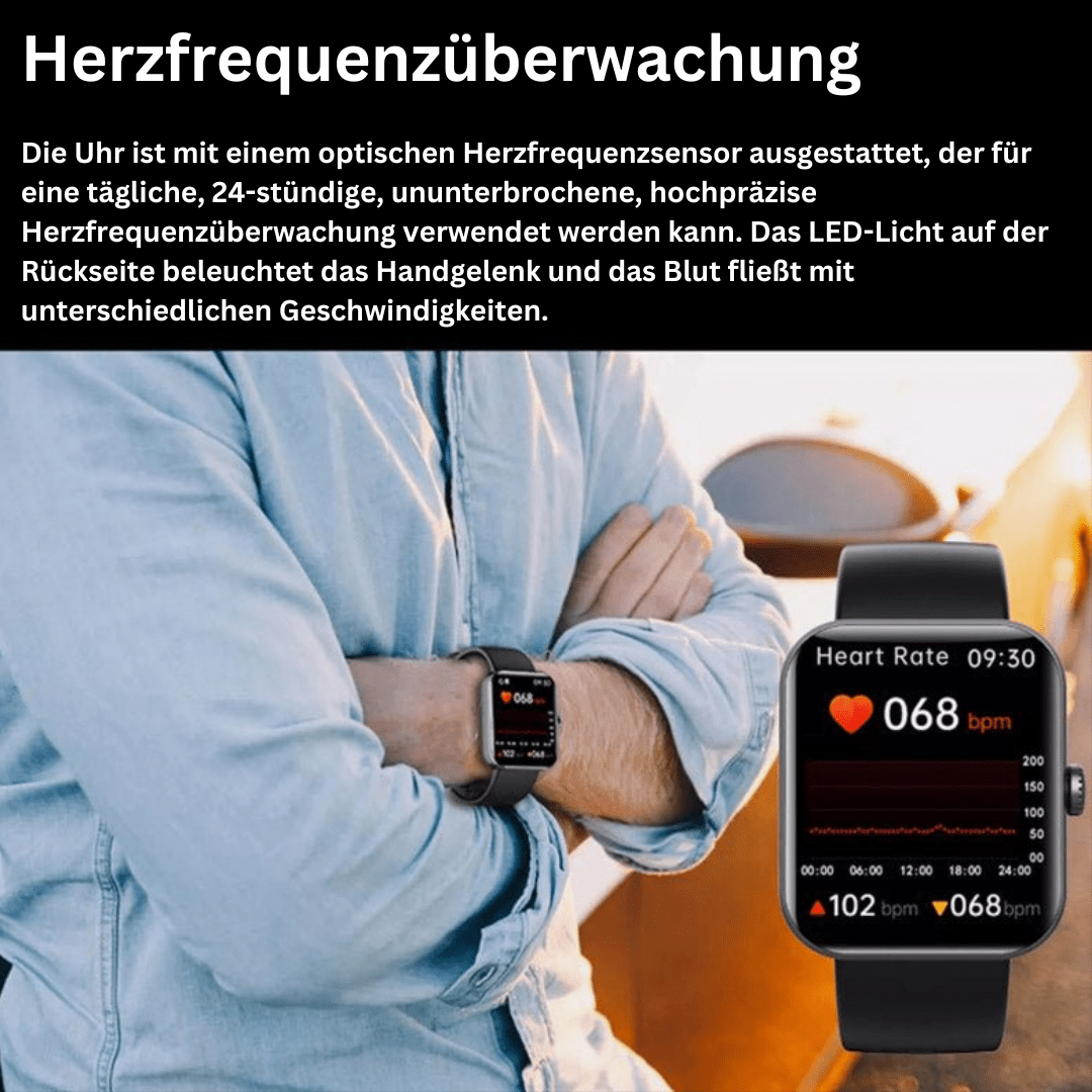 Unisex health watch with non-invasive glucose tracker, heart rate monitor, blood pressure & sleep analysis.